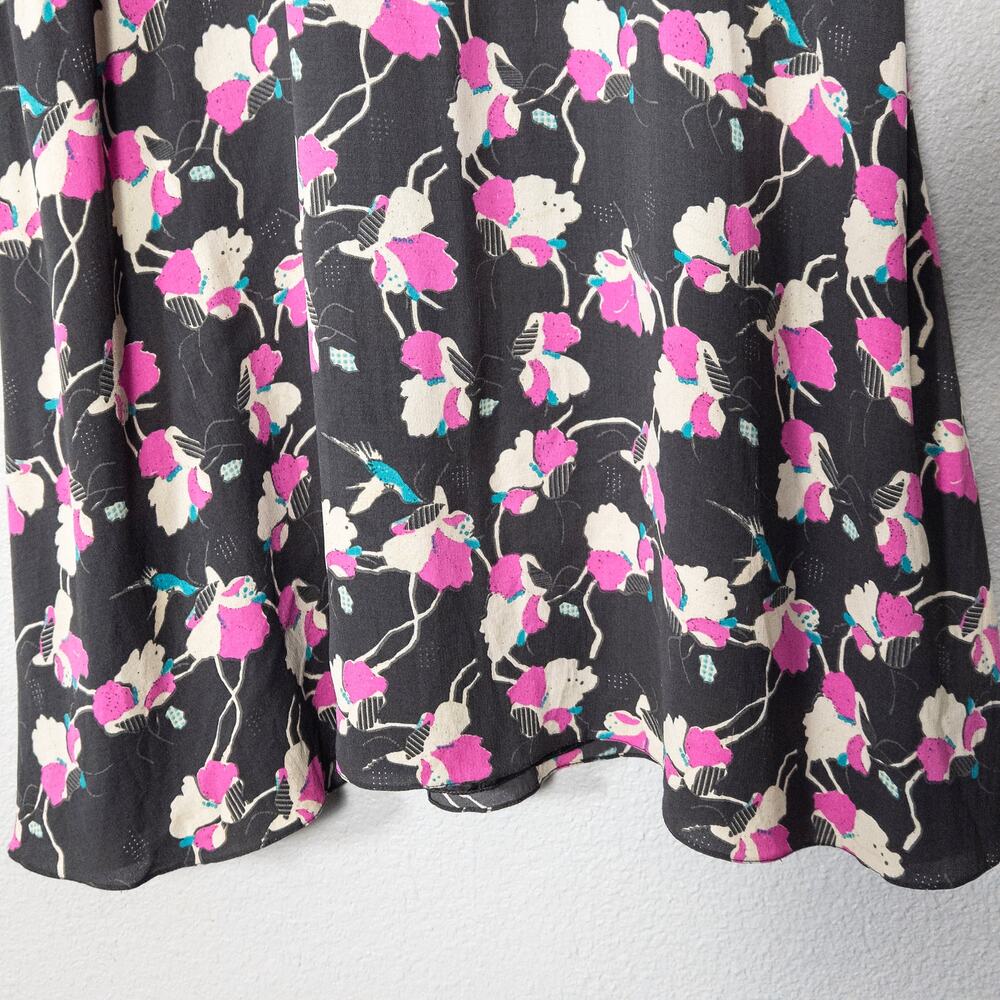 Temperley London Silk Botanical Dress Gray Pink Size 12 Romantic Floral - Picture 6 of 11